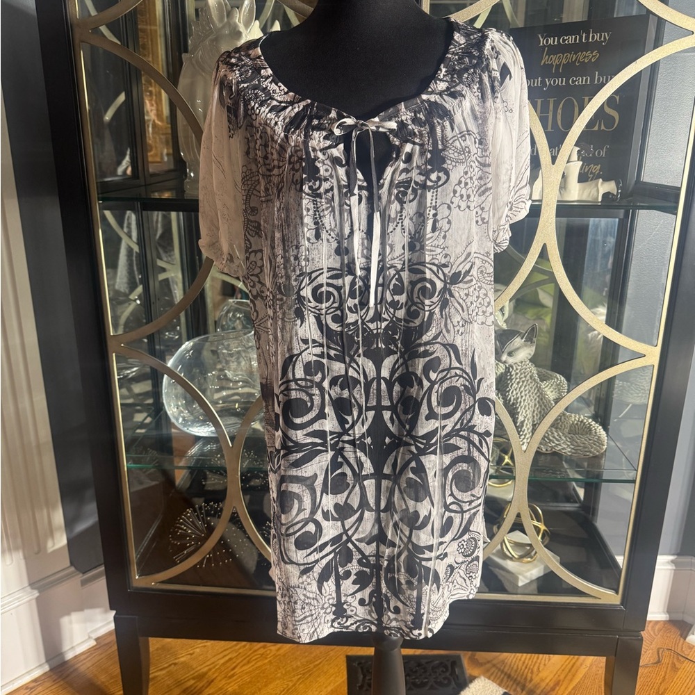 Unity World Wear Black and White Flutter Sleeve Swim Coverup